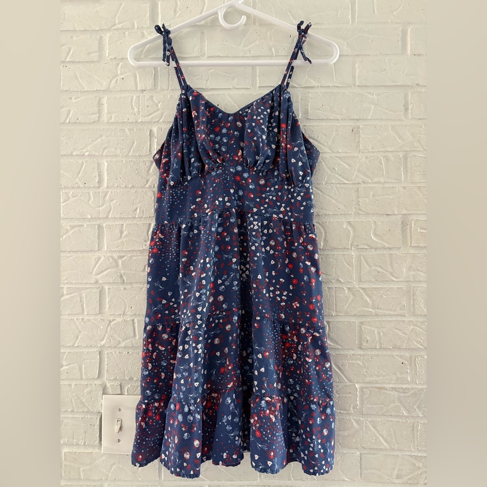 Japna Navy and Red Floral Dress Adjustable Straps Americana